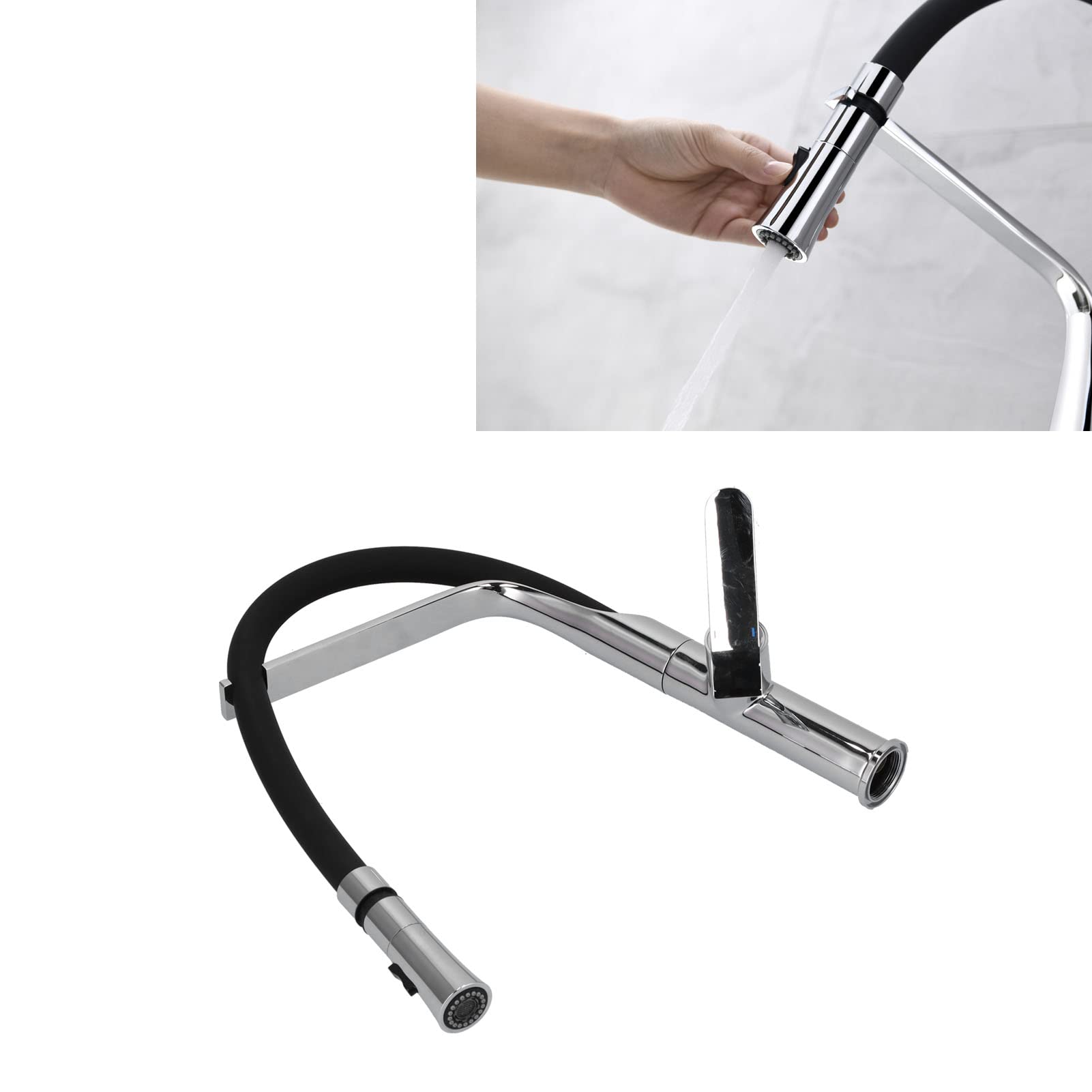 Grifo de cocina extraíble giratorio de 360 ​​​​grados con rociador Grifo monomando moderno de latón para fregadero Negro Plata alto Agua fría y caliente