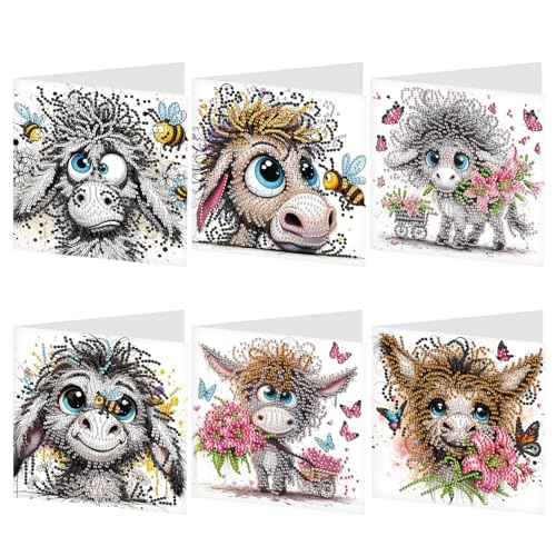 Image of 6 Pcs 30x15cm 5D Diamond Painting Greeting Cards Kits, Handmade Festival Greeting Cards with Envelopes DIY Diamond Art Crafts Birthday Cards Sparkling Designs for Birthdays Christmas Holiday (Donkey)