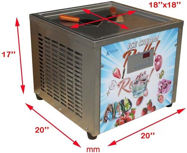 Kolice 18x18 inches Commercial Single Square Ice Pan Machine Fried Ice Cream Roll Machine Instant Fry Ice Cream Machine Roll Ice Cream Machine