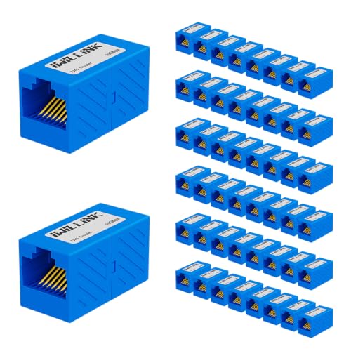 Image of iwillink RJ45 Coupler Ethernet Connector, Female to Female, 50 Pack, Blue | Extender Adapter, For Cat7 Cat6 Cat5e Cat5 Ethernet Cable Female Connector