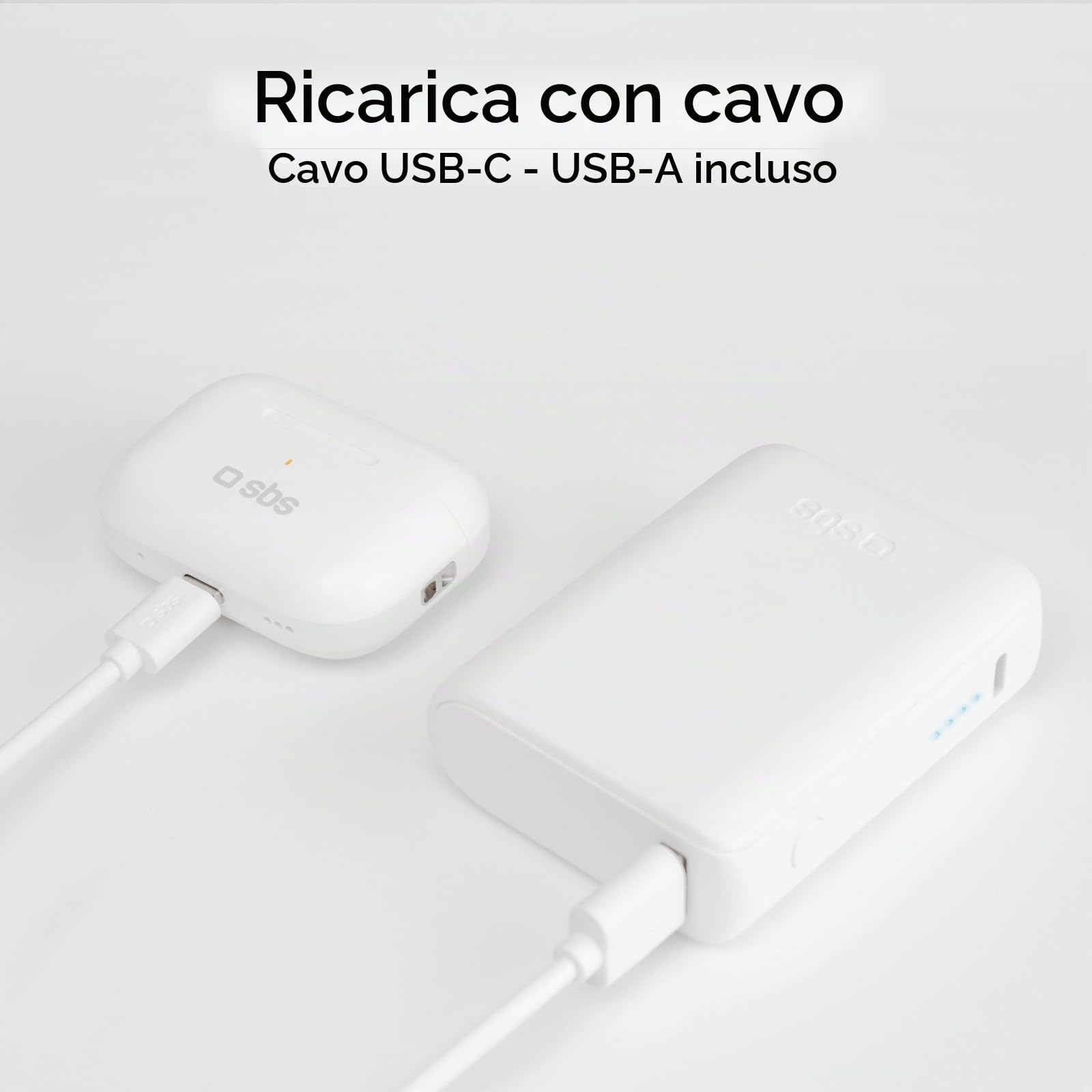 SBS Air Kab Max TWS - Cuffie Auricolari In-Ear True Wireless Stereo, Custodia con Ricarica Wireless, Hall Switch, Dual Leader, Autonomia 5h, Comandi Touch, per Smartphone, Tablet, Laptop, Bianco