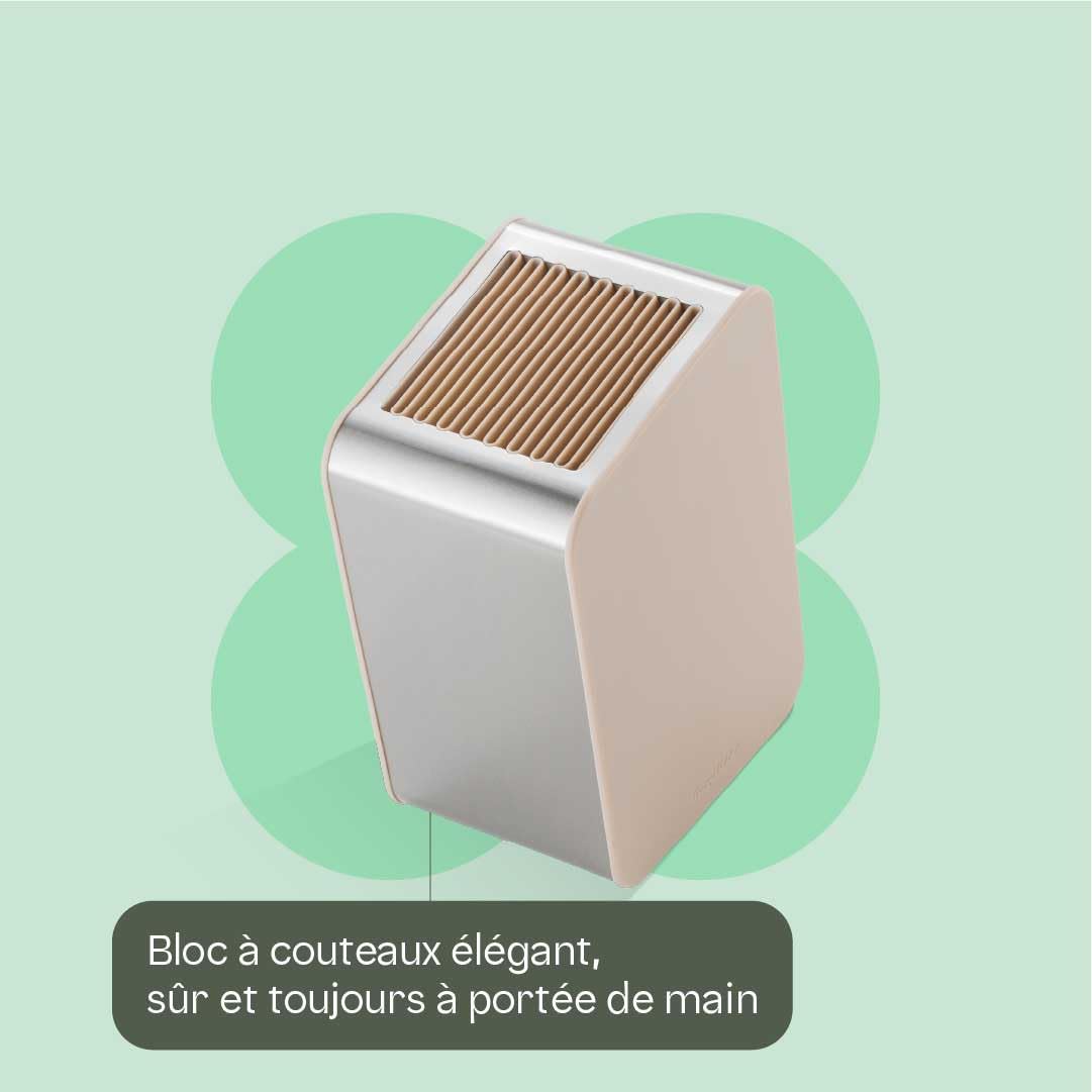 BergHOFF Home Bloc à couteaux avec couteaux - Set Couteau Cuisine avec bloc - Ensembles de Couteaux de Cuisine - Couteau de cuisine tranchants (Sand, 6 pièces)