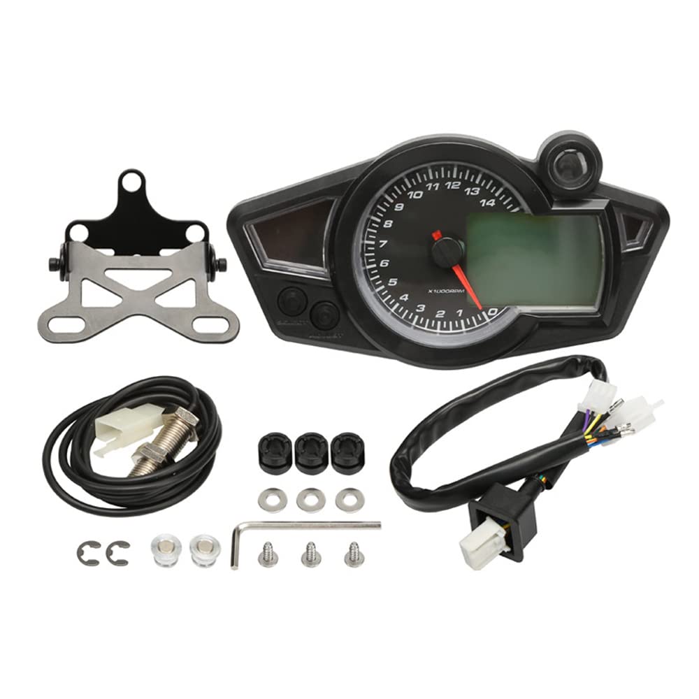 Baceyong 12V 0-14000 tr/min Universel LCD Numérique Moto Odomètre Tachymètre