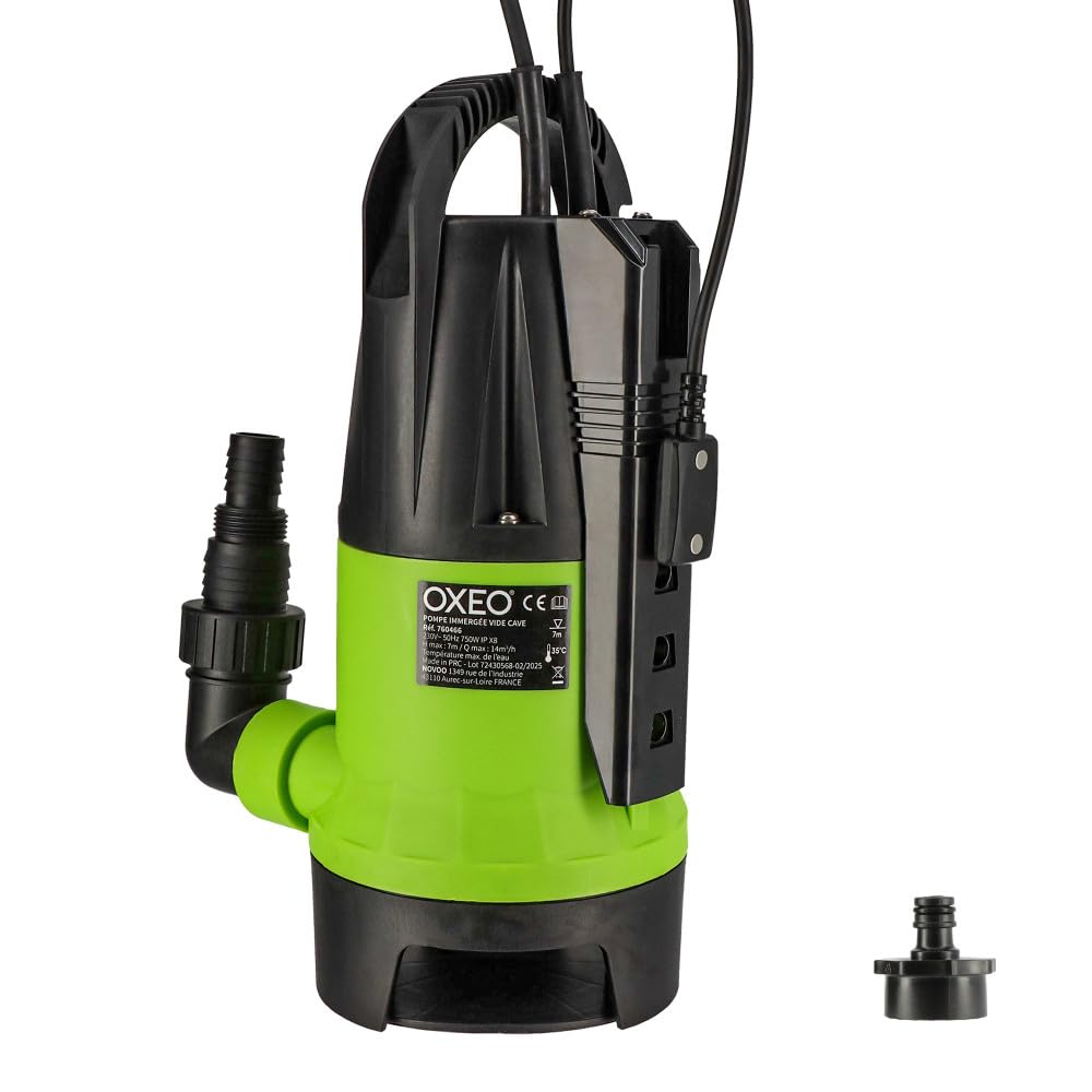 Pompe vide cave avec capteur électronique intégré 750W - Pompe d'évacuation eaux chargées - Hauteur refoulement 7m - Câble 10m