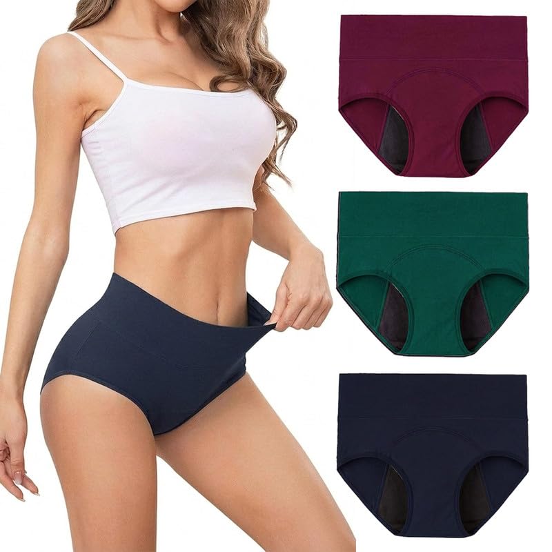 Image of High Waist Period Panty for Women | Leakproof Menstrual Panties for Girl | Reusable, Breathable Ultra-Soft Panty | All Day Comfort Leak-Proof | Multi-Layer Skin-Friendly Reusable 2 Years (Pack of 3)