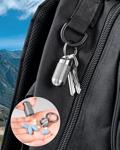 Image of TISUR Titanium Keychain Pill Holder Small Metal Pill Case | Portable Waterproof Pill Container,Travel Pill Bottle Box for Purse