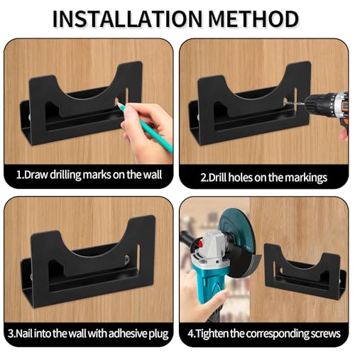 2 Stück Winkelschleifer Halterung, Winkelschleifer Wandhalter 12 x 7 cm Wandhalterung mit Befestigungsmaterial Universal Werkzeughalterung für Schneider Polierer (Schwarz)