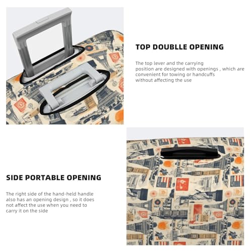 Luggage Cover Protector - Vintage Landmark Collage Print Fit 29-32 Inch Suitcase Covers for Luggage4