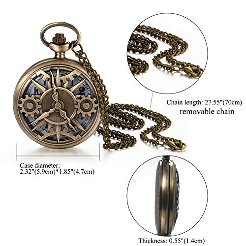 Image of JewelryWe Vintage Pocket Watch Cool Gear Steampunk Retro Pendant Necklace Watches for Men Women Halloween Costumes Daily and Office