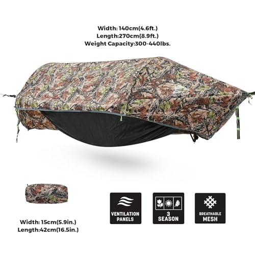 Image of Camping Hammock Tent with Mosquito Net & RainFly, 3 in 1 Waterproof Portable Sleeping Hammock Bug Backpacker Lightweight Outdoor Gear Swing for Hiking Travel Patio Expedition(Camouflage)