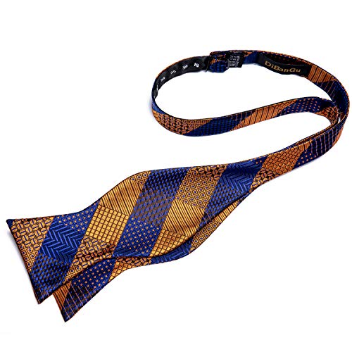 Image of DiBanGu Men Bow Tie Paisley Striped Self-Bow Tie for Men and Silk Woven Bowtie Pocket Square Cufflinks Wedding Party