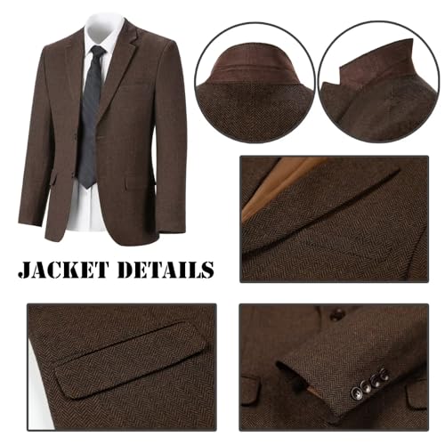 Men Tweed Suit Herringbone 3 Piece Slim Fit Suit Dress Tuxedos Prom Blazer Wedding Jacket Vest Pants Set2
