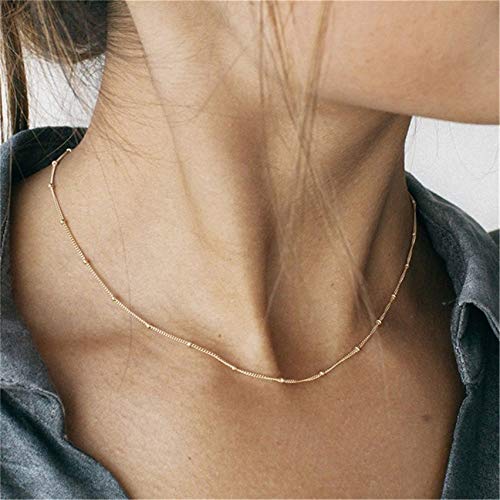 Timetries Minimalist Fashion Chain Choker Chain Copper Bead Pendant Necklace Dainty Jewelry for Women