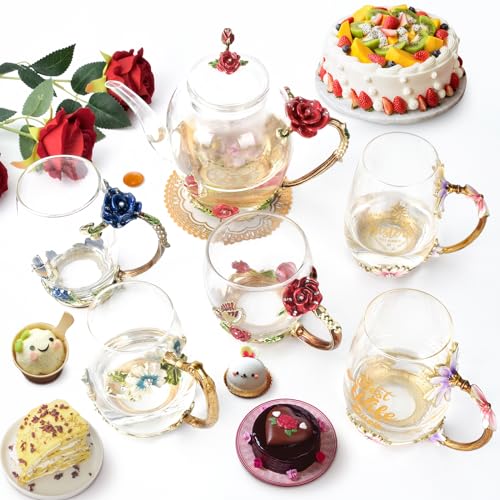 OEAGO Enamel Glass Flower Teapot with Infuser
