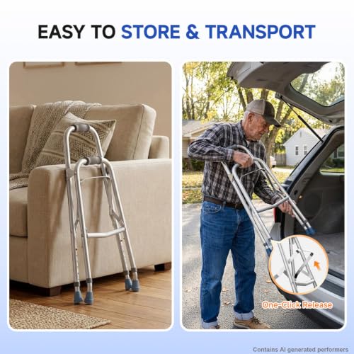 Image of Loyoda Hemi Walker for Seniors, Adjustable One Arm Folding Walker | More stable than a cane, folds easily for storage, adjustable height, comfortable grip, supports up to 250 lb