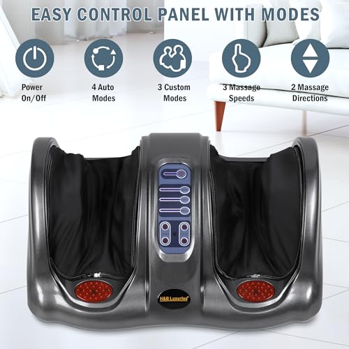 Image of H&B Luxuries Shiatsu Foot Massager Machine with Remote Controller, Kneading and Rolling Home Massagers for Feet, Ankle, Calf, Leg, Ideal for Men, Women, Father, Mom Parents and The Elderly, Gray