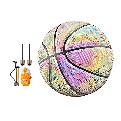 Jabroyee Basketball, holografisch, leuchtender Basketball, Nachtspiel, Basketball mit Pumpe für drinnen und draußen, Basketball, Büro, Größe 7, Basketballplatz Cover