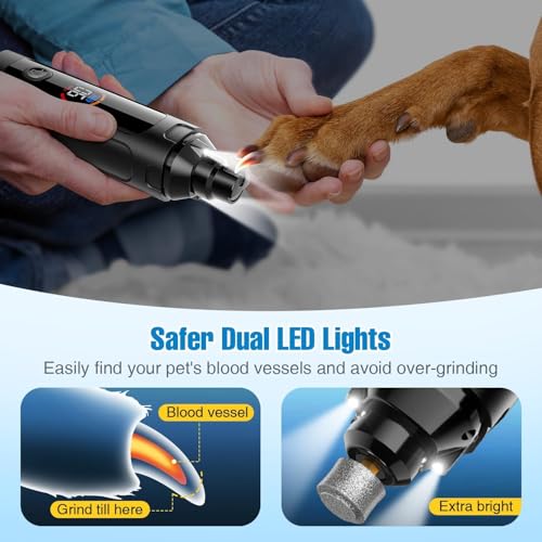 Image of Boltz Dog Nail Grinder, 6-Speed Quiet Electric Pet Nail Trimmer with Dual LED Light, 7000-12000 RPM, Rechargeable Nail Grinder for Small, Medium & Large Dogs, Extra Grinding Head Included