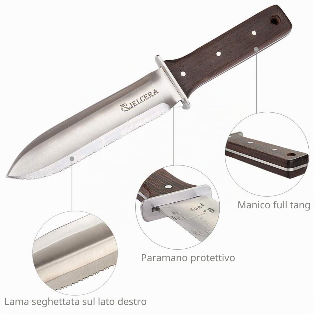 Coltello da giardino Hori Hori (Lite), Giardinaggio Ideale Strumento di abbattimento per giardini di scavo, Lama in acciaio inossidabile con protezione a mano protettiva e Full Tang