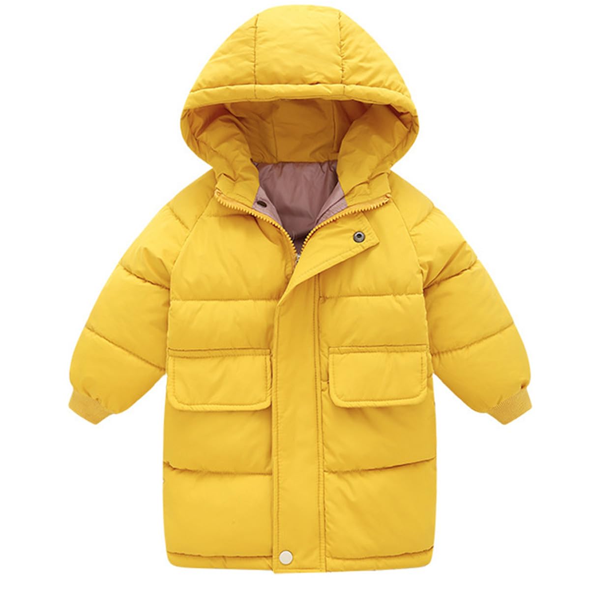 REWANGOING Boys Girls Winter Warm Windproof Padded Warm Coat Zipper Middle Long Hooded Puffer Down Jacket Snowsuit 110