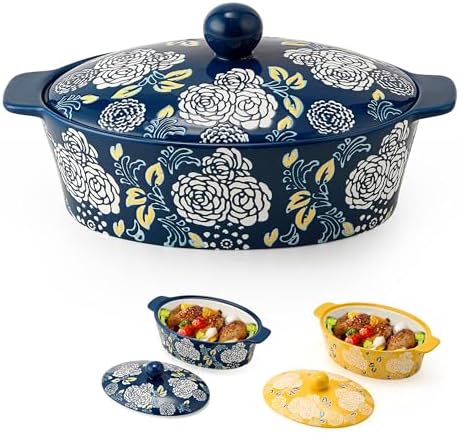 Ceramic Casserole Dish With Lid, Casserole Dishes for Oven, Baking Dish Lasagna Pans For Cooking, Oval Baking Pan, Dutch Oven, Perfect for Bread Baking and Serving, Housewarming, Thanksgiving - Blue - Thumbnail 3