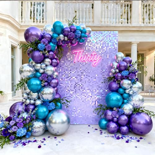 Image of Bezente Frozen Balloons Set 60pcs 12 inch | Blue Purple and Metallic Silver Helium Balloons for Girls Birthday Wedding Baby Bridal Shower