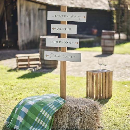 Ginger Ray Panneau en bois avec 4 panneaux blancs et flèches, décoration de fête de mariage
