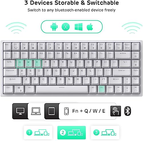 Image of RK ROYAL KLUDGE RK84 Mechanical Keyboard, Triple Mode BT5.0 /2.4G /USB-C Wireless Keyboard, 84 Keys Hot Swappable Gaming Keyboard with RGB Backlit w /High-Capacity Battery, White, Red Switch