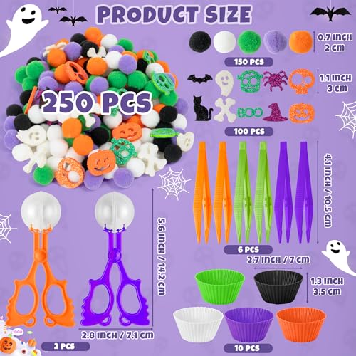 Image of EZdhuawuse Halloween Sensory Bin Fillers - 269P Halloween Fine Motor Toys Sorting Stacking Toys for Kids, Glitter Felt Pumpkin Black Cat Hat Pom Poms for Preschool Education Early Development Activity