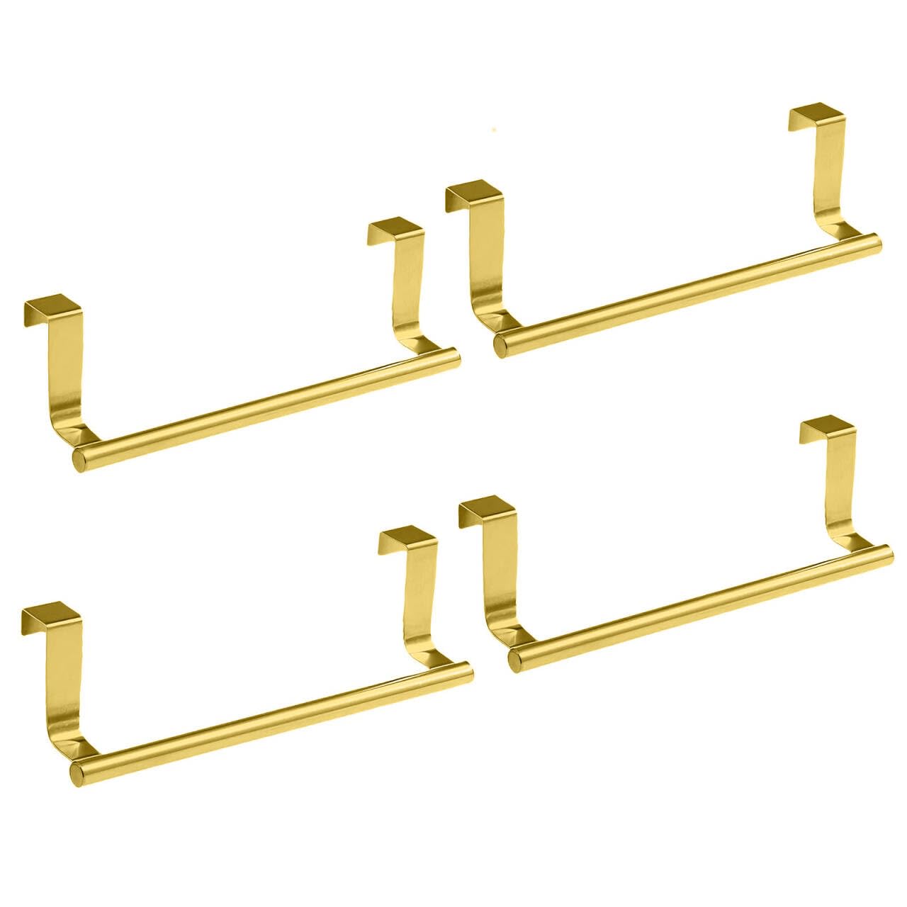 Yimy 4 Pack Over Door Towel Rack, Stainless Steel Cabinet Towel Bar, 9 Inch Over Cupboard Door Towel Holder, Hand Towel Rack Hanger with Anti-Slip Pads for Bathroom Kitchen Cabinet Door (Gold)