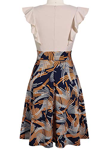 Image of YATHON Women's Vintage Ruffle Sleeve Floral A Line Cocktail Party Dresses