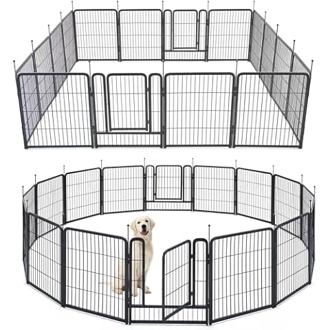 TMEE Dog Playpens 8/16 Panels Dog Pen Outdoor Dog Fence Exercise Pen 40 inch Height Pet Play Yard Gate with Doors for Large/Medium/Small Dogs, Pet Playpen for RV, Camping, Yard, 16 Pcs Cover