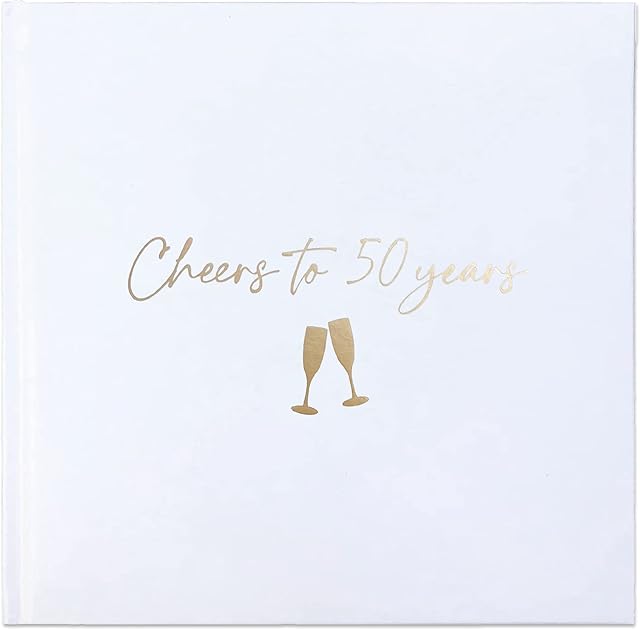 Birthday or Anniversary"Cheers" Guestbook - Ideal Keepsake for Party Celebration - White/Gold (50)