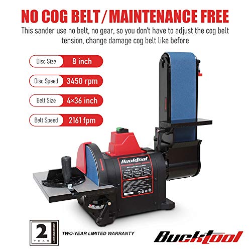 BUCKTOOL Pro 1HP Bench Belt Sander for Metal Working, 4 x 36 in Belt and 8 in Disc Sander with 1HP Direct-drive Motor, Benchtop for Metalworking, BD4801-M - Image 3