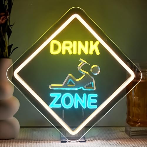 [Facile da installare e utilizzare]:Drink lampada neon ha due fori preforati sulla lastra acrilica, che sono pratici per appenderla o posizionarla sul tavolo.Facile da installare e spostare.Dimensioni:32×32cm.