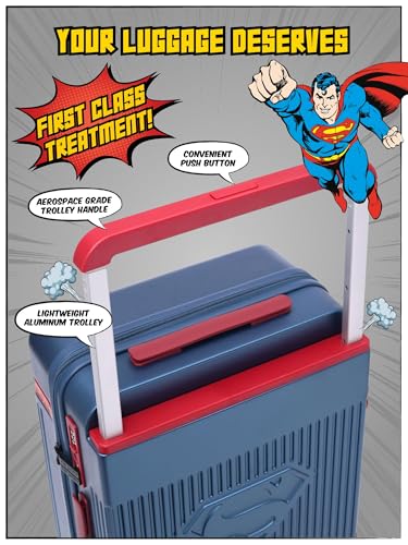 Image of FUR JADEN The Aviator 55cm German Polycarbonate Travel Luggage Cabin Suitcase with 8 StealthTech Silent Shock Absorbing Wheels, TSA Lock & Aerospace Grade Wide Trolley (Superman, Cabin 20 inch)