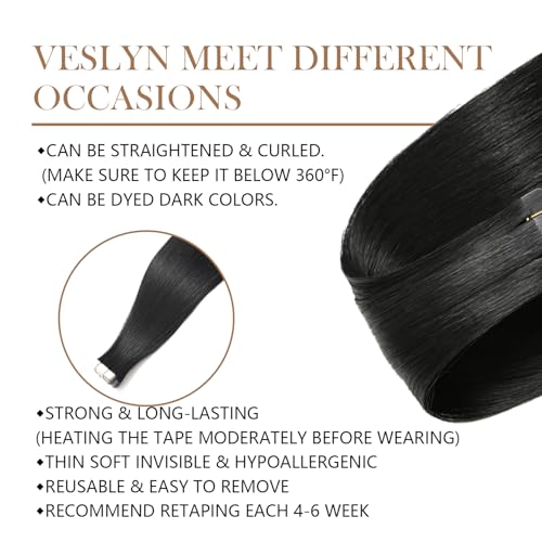 Image of Tape In Hair Extensions Human Hair 24 Inch #1 Jet Black