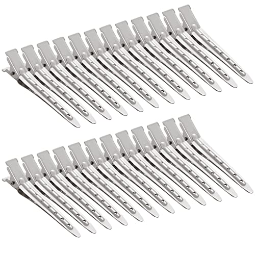24 Packs Duck Bill Clips, Bantoye 2.75 Inches Rustproof Metal Alligator Curl Clips with Holes for Hair Styling, Hair Coloring, Silver