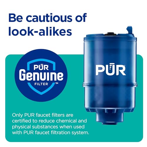 PUR PLUS Vertical Faucet Mount Water Filtration System, Lead-Reducing Filter, Great-Tasting Water, Easy Install, Lasts 100 Gallons, Compatible with Sinks with External Aerators, Chrome