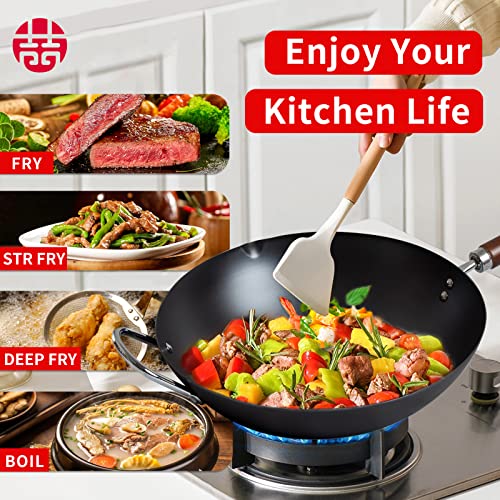 WANGYUANJI-Carbon-Steel-Wok-Pan1259-Woks-and-Stir-Fry-Pans-with-Glass-LidChinese-Wok-Flat-bottom-Iron-wok-for-Induction-Electric-Gas-Halogen-All-Stoves-Practical-Gift