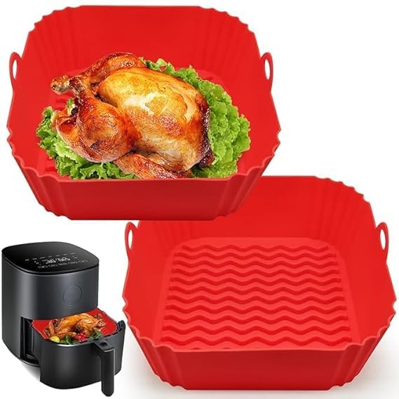 Itusha 2 PCS Square Air Fryer Silicone Liners, 8 Inch Food Grade Reusable Heat Resistant Silicone Air Fryer Pots Inserts Baskets Bowl Instant Air Fryer Oven Microwave (Multicolour)-image-15