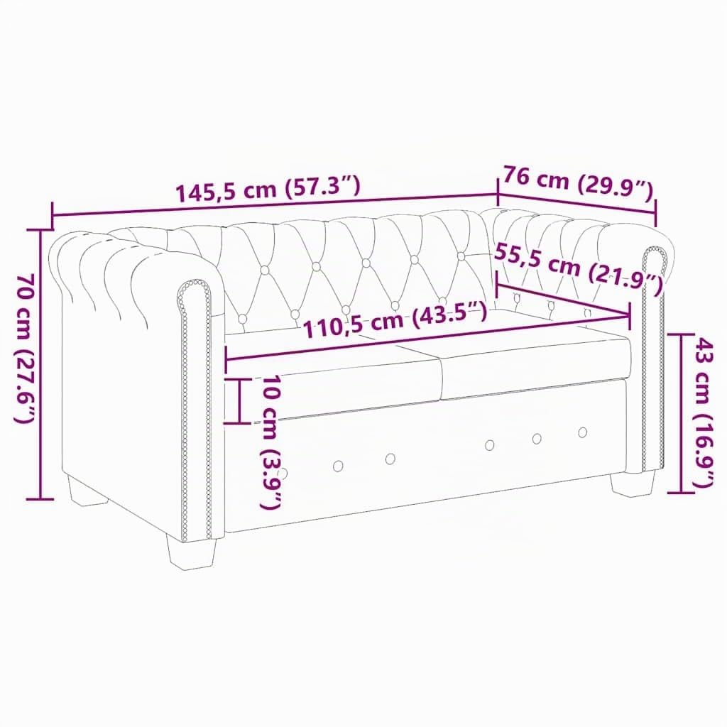 vidaXL Sofá Tipo Chesterfield 2 Plazas Revestimiento de Cuero Artificial Negro
