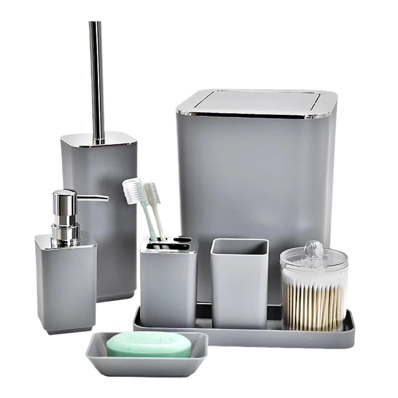 Bathroom Soap Dispenser Set 1Set Soap Dispenser Box Toilet Brush Lotion Bottle Trash Can Bathroom Storage Set Toothbrush Cup Holder(Color3)