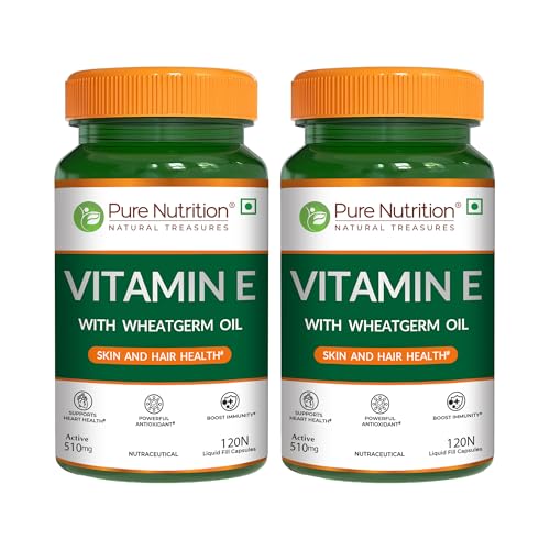 Image of Pure Nutrition Vitamin E Capsule 510mg with Wheatgerm Oil - 240 Liquid Fill Capsules | Vit E Capsule for Face, Immunity & Heart Health | Natural Antioxidant Vitamin E Supplement