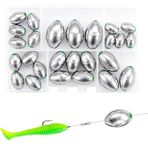 26PCS Egg Weights Egg Fishing Sinkers Lead Weights Catfish Weights Slide Sinkers for Fishing Line...