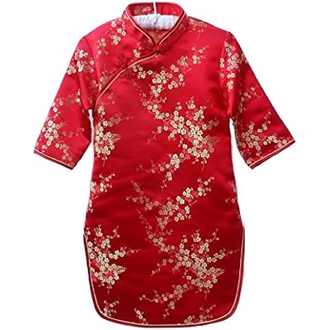 Hooyi Baby Girl Blossom Dresses Three-Quarter Sleeve Cheongsam Chi-Pao Children Outfit (Red, 6) Cover