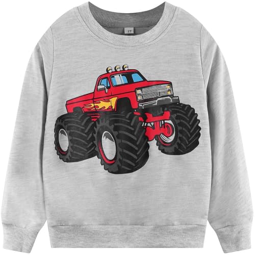 Image of Popshion Toddler Boys Sweatshirts Dinosaur Long Sleeve Pullover Crewneck Shirts Cartoon Tee Sport Tops for Kids 1-8T