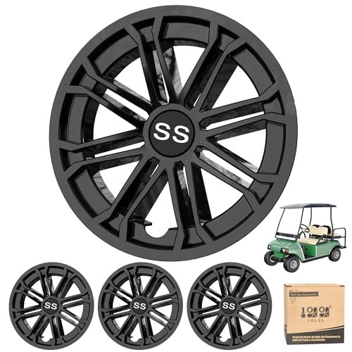 10L0L Golf Cart SS Wheel Covers Hub Caps for Yamaha EZGO Club Car 8 Inch Snap-on Installation New Black Set of 4