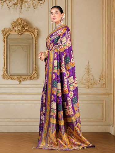 Image of Glory Sarees Women's Luxurious Dola Pure Silk Original Saree Position Print Work Madhubani Inspired Motifs Banarasi Kanjivaram Style Saree With Blouse Piece (Elegant101 Parent)