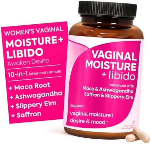Vaginal Moisture & Libido Booster for Women – Stress Relief, Hormone Balance, Desire & Mood – Ashwagandha, Sea Moss, Maca Root, Saffron, Slippery Elm, Ginseng, Shatavari, Damiana, 60CT
